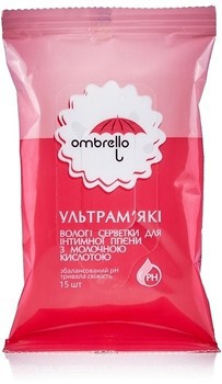 Фото Ombrello вологі серветки для інтимної гігієни з молочною кислотою 15 шт