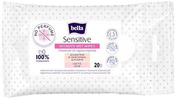 Фото Bella вологі серветки для інтимної гігієни Sensitive 20 шт