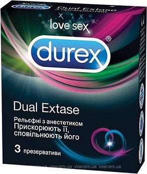 Фото Durex Dual Extase презервативи латексні з силіконовою змазкою 3 шт