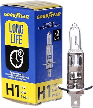 Фото GoodYear halogen Long Life H1 12V 55W 3100K box (GY011122)