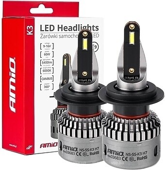 Фото Amio Headlights K3 Series H7 12V 6000K Canbus (03683/5903293036839)