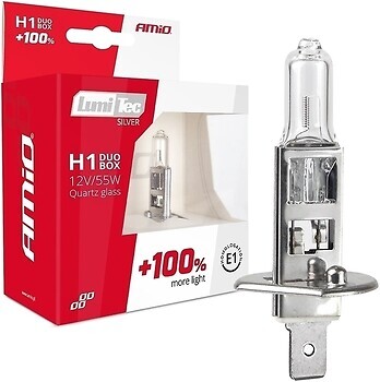 Фото Amio Halogen Bulbs H1 12V 55W LumiTec +100% Duo Silver (01401/5903293014011)