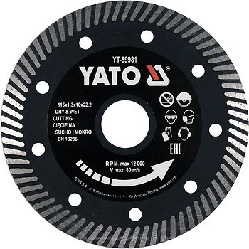 Фото YATO алмазний відрізний турбо 115x22.2x1.3 мм (YT-59981)