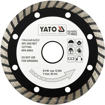 Фото YATO алмазний відрізний турбо 115x22.2x2.4 мм (YT-6022)