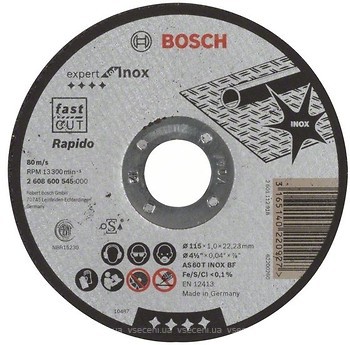 Фото Bosch Expert for Inox абразивний відрізний 115x1x22.23 мм (2608600545)