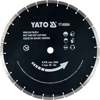 Фото YATO алмазний відрізний сегментний 400x2.6x25.4 мм (YT-60004)