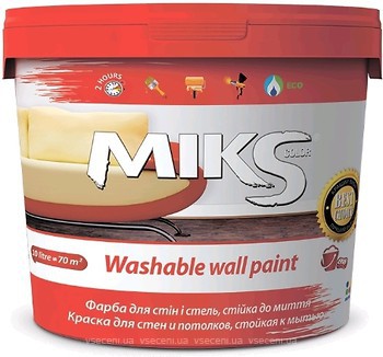 Фото Miks Color Інтер'єрна для стін і стель миюча біла 10 л