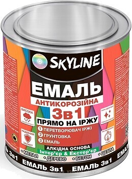 Фото Skyline Эмаль алкидная 3 в 1 по ржавчине антикоррозионная темно-коричневая 0.9 кг