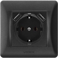 Фото Videx Розетка VF-BNSK1GU2-BG одинарна з заземленням + USB (24473)
