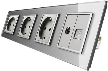 Фото Livolo Розетка VL-C7C3EU1C1V-15 потрійна з заземленням + телевізійна + мережева LAN