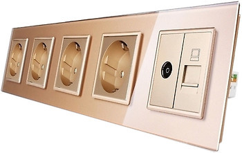 Фото Livolo Розетка VL-C7C4EU1C1V-13 чотиримісна з заземленням + телевізійна + мережева LAN