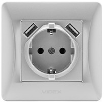 Фото Videx Розетка VF-BNSK1GU2-SS одинарна з заземленням + USB (24899)