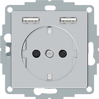 Фото Schneider Розетка Merten MTN2366-0460 одинарна з заземленням і захисною шторкою + USB