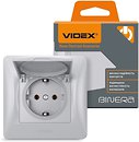 Фото Videx Розетка Binera VF-BNSK1GC-SS одинарна з заземленням і кришкою (24900)