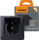 Фото Videx Розетка Binera VF-BNSK1GC-BG одинарна з заземленням і кришкою (24474)