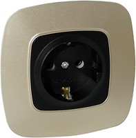 Фото Horoz Electric Розетка ELA 112-007-0006-040 одинарна з заземленням чорна, золота