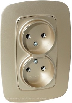 Фото Horoz Electric Розетка ELA 112-007-0007-030 подвійна без заземлення золота