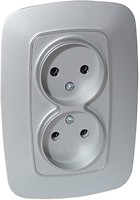 Фото Horoz Electric Розетка ELA 112-007-0007-020 подвійна без заземлення срібна