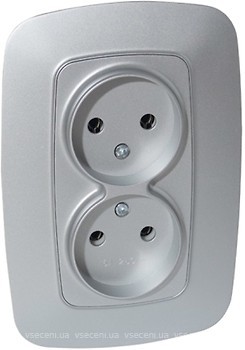 Фото Horoz Electric Розетка ELA 112-007-0007-020 подвійна без заземлення срібна