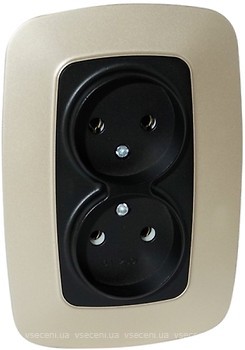 Фото Horoz Electric Розетка ELA 112-007-0007-040 подвійна без заземлення чорна, золота