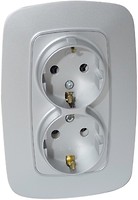 Фото Horoz Electric Розетка ELA 112-007-0008-020 подвійна з заземленням срібна