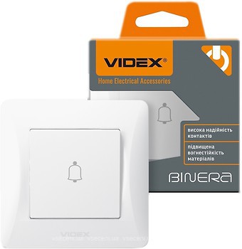 Фото Videx Кнопочный выключатель Binera VF-BNDB1-W звонок (26109)