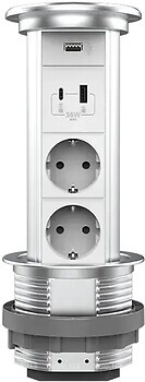 Фото Livolo Розетка подвійна з заземленням + USB (VL-SHS021-FCTC-FCUA.UC-S)