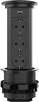 Фото Livolo Розетка тройная с заземлением + USB (VL-SHS022-FCTC-B)