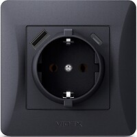 Фото Videx Розетка Binera VF-BNSK1GUC-BG одинарна з заземленням (27865)