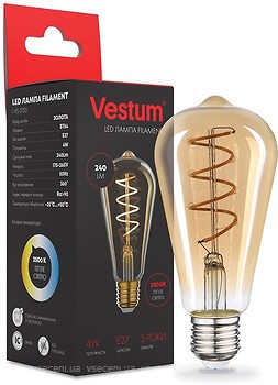 Фото Vestum led filament vintage ST64 4W 2500K 220V E27 Golden twist (1-VS-2703)