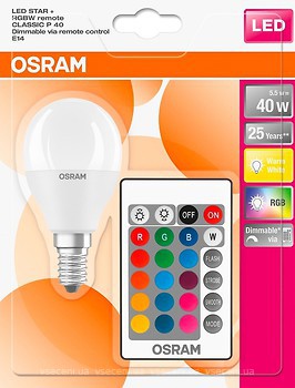 Фото Osram LED Star Classic P40 5.5W 2700K E14 RGBW (4058075144385)