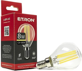 Фото Etron led filament G45 8W 3000K E14 Clear (1-EFP-143)