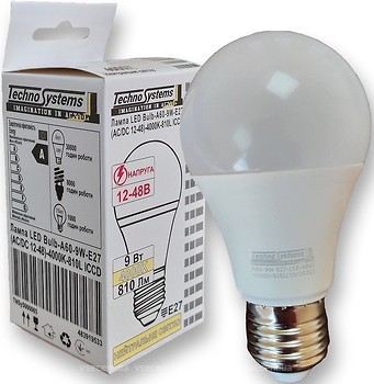 Фото Techno Systems led bulb A60 9W 12-48V 4000K E27