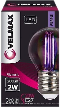 Фото Velmax filament led G45 2W E27 purple (21-41-36)