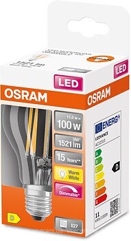 Фото Osram LED SuperStar Retrofit Filament Classic A100 11W/827 E27 Dim FR (4058075245907)