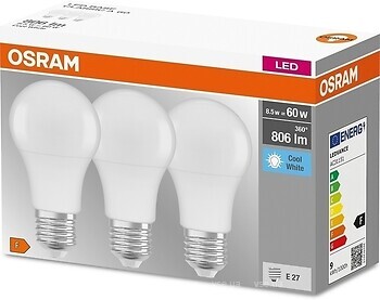 Фото Osram LED Base Classic A60 8.5W 840 Frosted E27 Набір 3 шт (4058075127531)