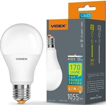 Фото Videx A60H 6.2W E27 4100K (VL-A60h-62274/28405)
