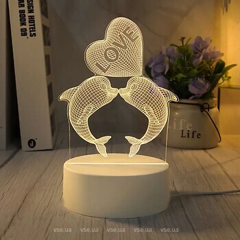 Фото VHG T2 3D LED Дельфіни з серцем White