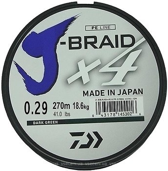 Фото Daiwa J-Braid X4 Dark Green (0.29mm 270m 18.6kg) 12741-129