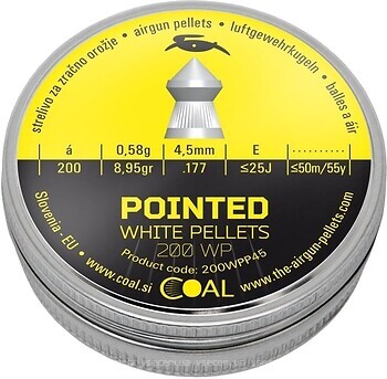 Фото Coal Pointed White Pellets 4.5 мм, 0.58 г, 200 шт (200WPP45)