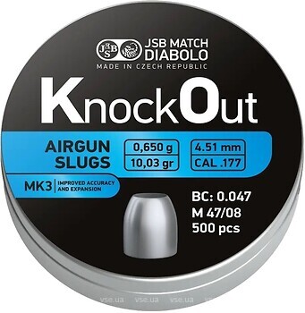 Фото JSB Diabolo KnockOut Slugs MK3 4.51 мм, 0.65 г, 500 шт (546324-500)