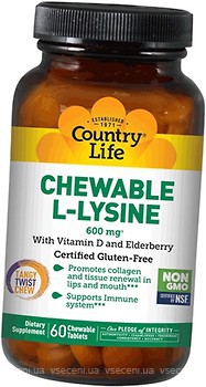 Фото Country Life L-Lysine 600 mg 60 таблеток