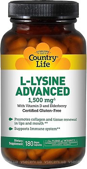 Фото Country Life L-Lysine Advanced 1500 mg 180 капсул