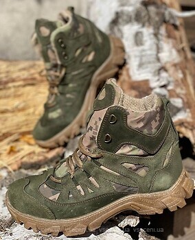 Фото Ukono черевики тактичні з конопляною тканиною зимові піксель зелені