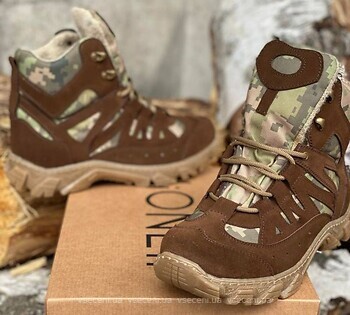 Фото Ukono ботинки тактические с конопляной тканью зимние пиксель коричневые