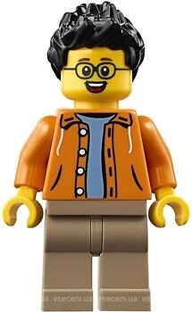 Фото LEGO City Man - Black Spiky Hair, Glasses, Orange Jacket (hol185)