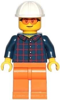 Фото LEGO City Construction Worker - Male, Dark Blue Plaid Button Shirt (cty1435)