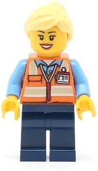 Фото LEGO City Train Worker - Female, Orange Safety Vest with Badge (trn245)
