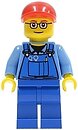 Фото LEGO City Railway Worker - Male, Blue Legs, Red Short Bill Cap, Glasses (trn227)