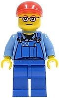 Фото LEGO City Railway Worker - Male, Blue Legs, Red Short Bill Cap, Glasses (trn227)